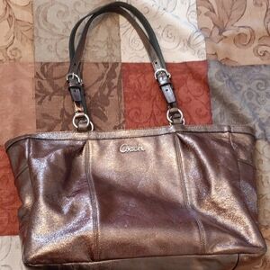 Coach Shimmering Silver Leather Shoulder Bag